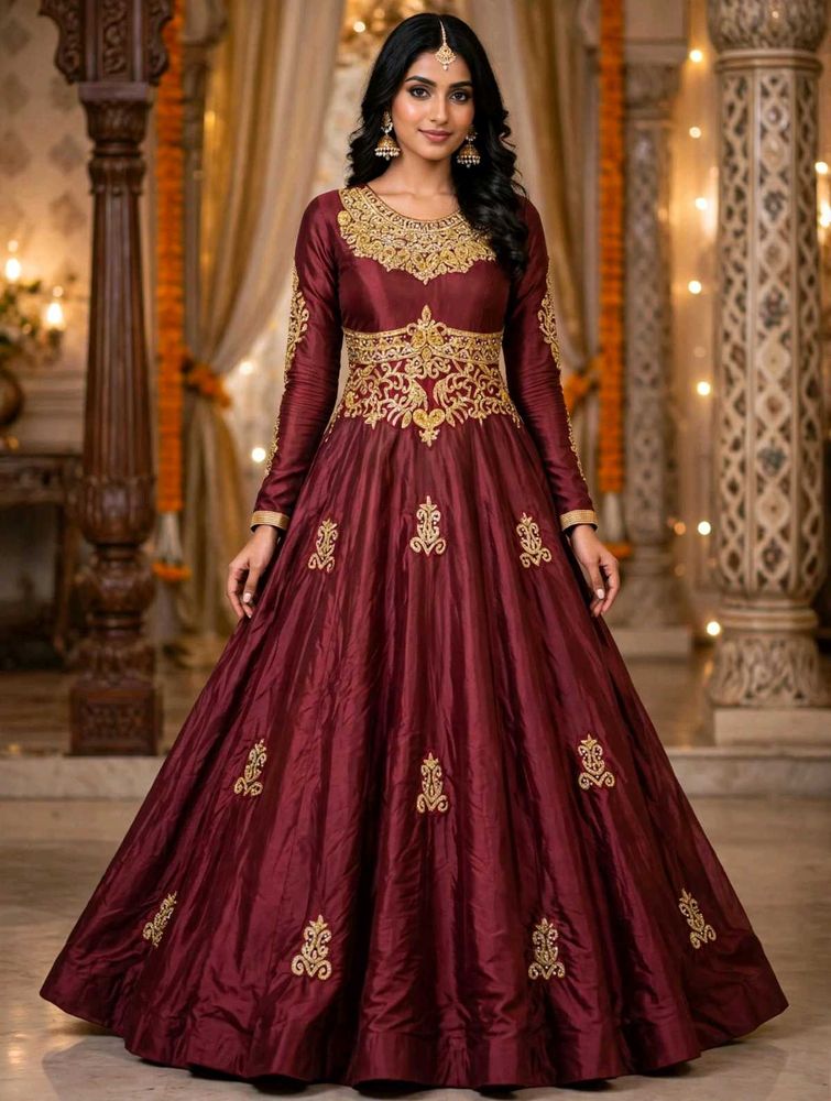 Elegant Maroon Embroidered Anarkali Gown