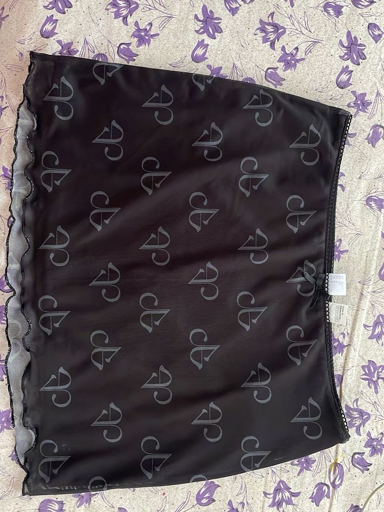Black Printed Mesh Mini Skirt