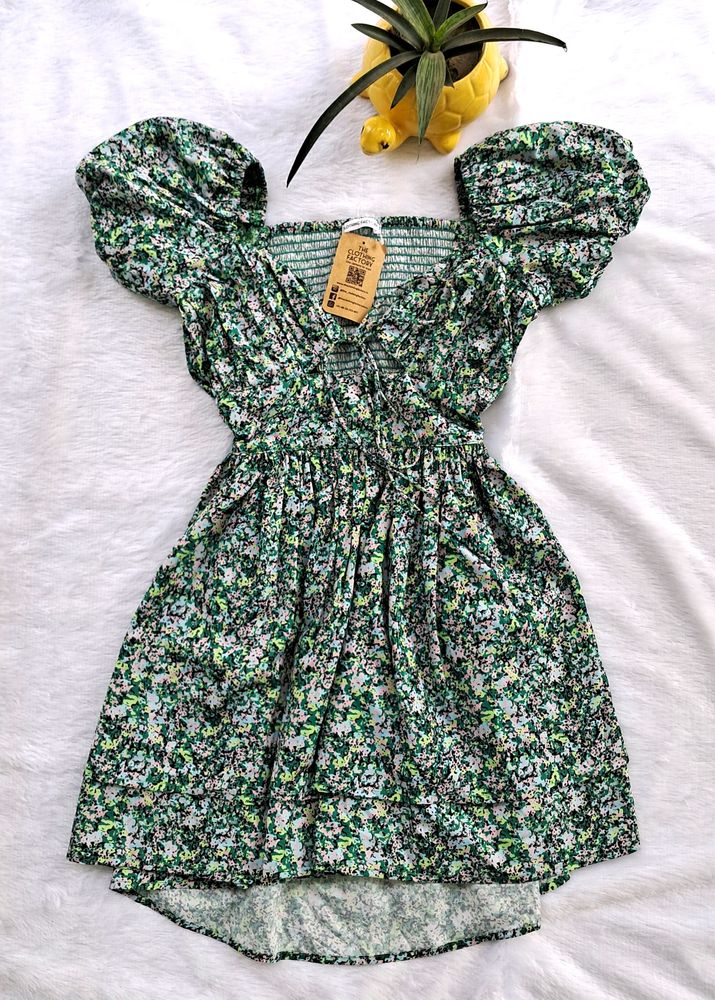 Floral Green Flared Dress