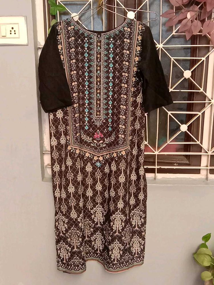 Printed Black Kurta