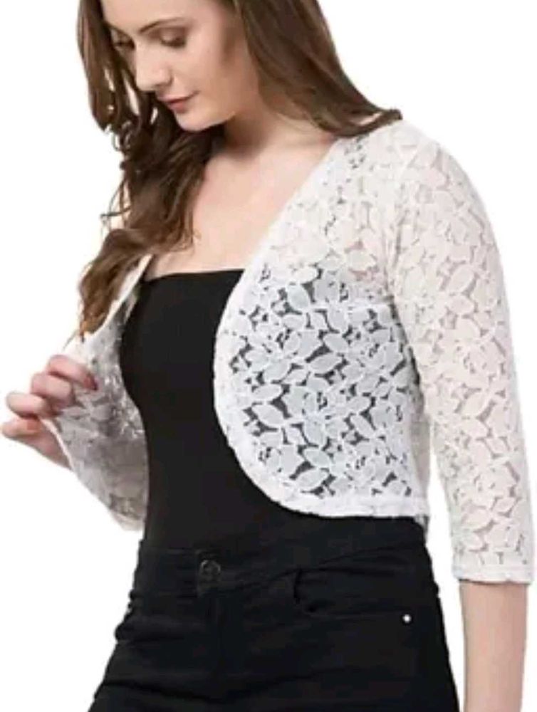 Elegant White Lace Bolero Shrug