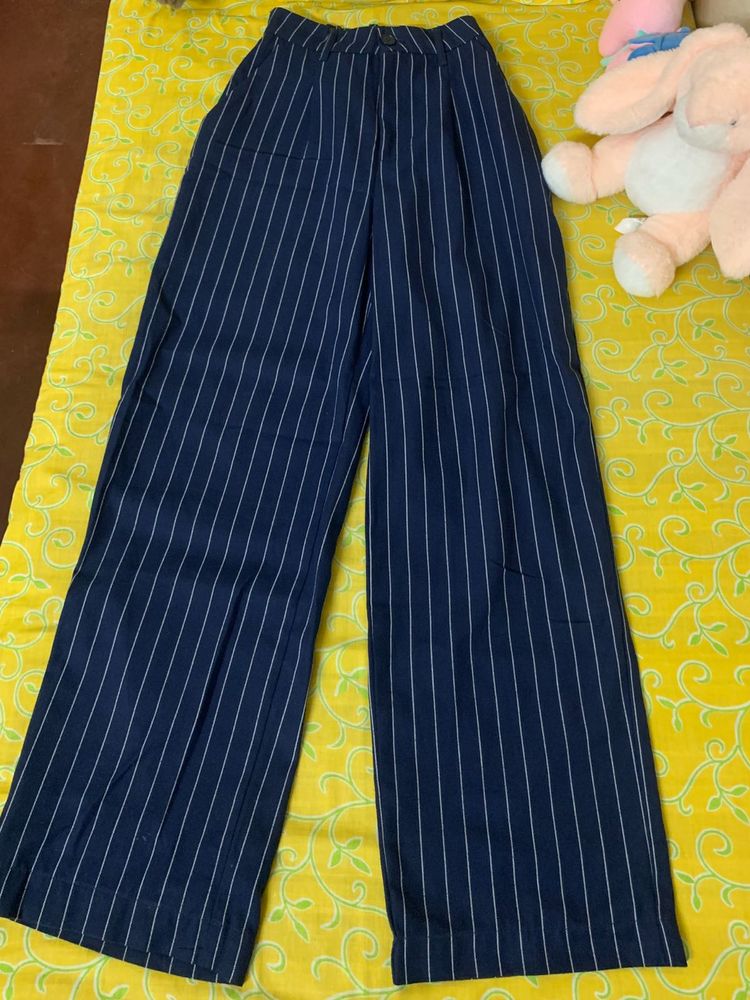 Navy Pinstripe Wide Leg Pants