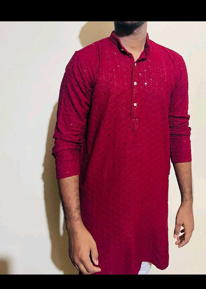 Maroon Embroidered Kurta