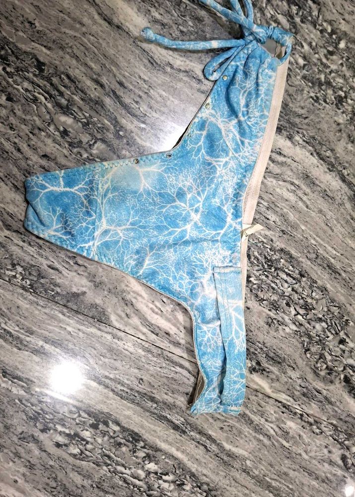 Blue &amp; White Patterned Bikini Bottom