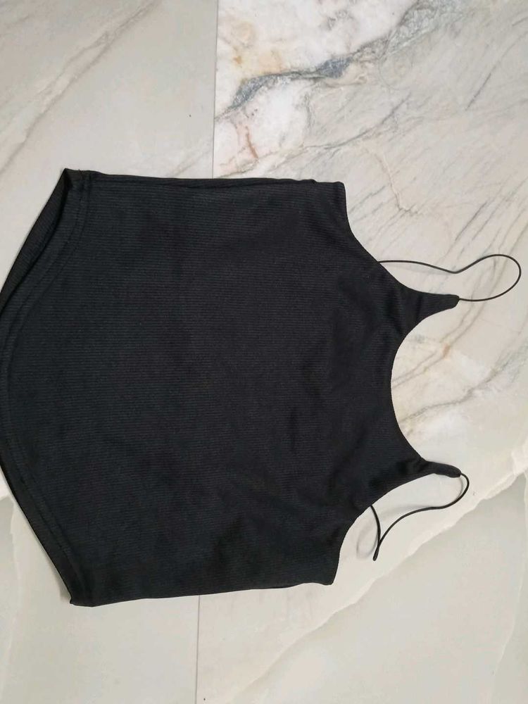 Sleek Black Ribbed Camisole Top