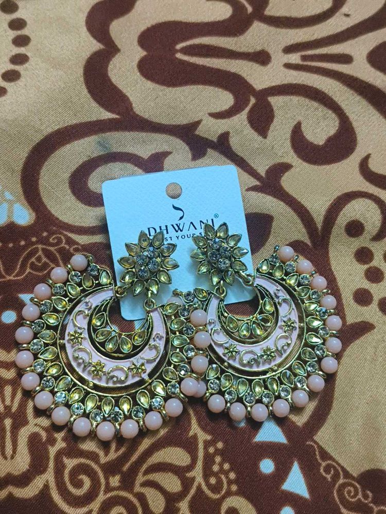 Elegant Pink &amp; Gold Statement Earrings