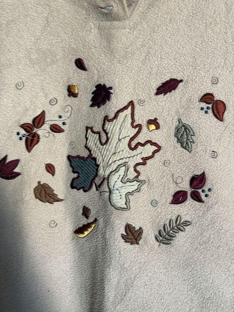 Cozy Fleece Sweater with Leaf Embroidery