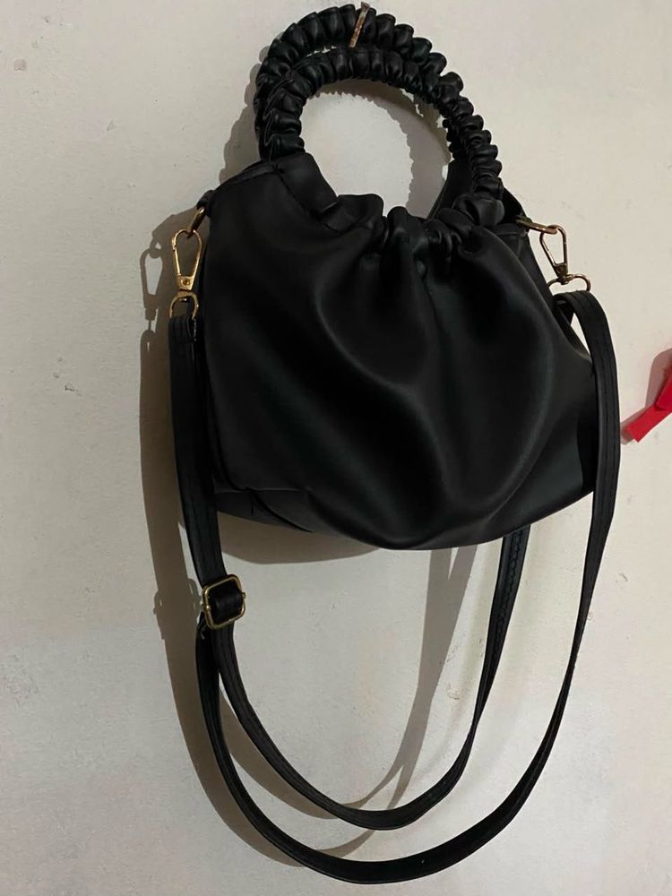 Chic Black Ruched Hand Bag