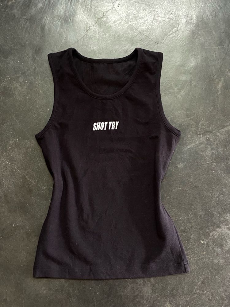 Black "SHOT TRY" Tank Top