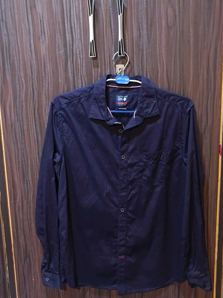NETPLAY Men's Dark Purple Full Sleeve Shirt