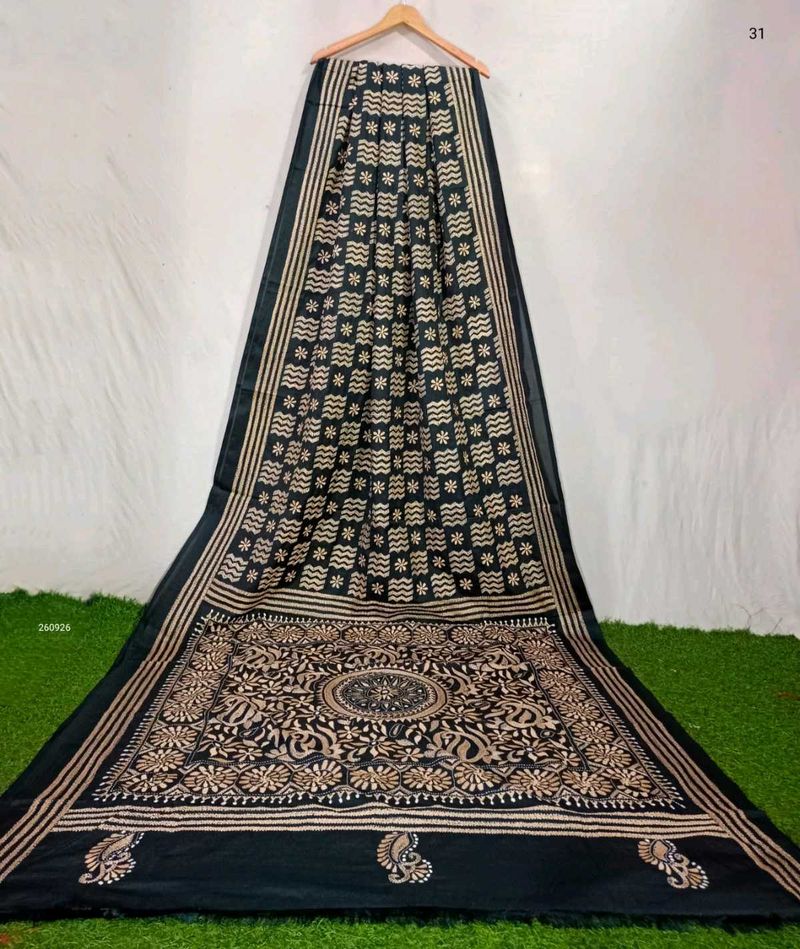 Beautiful hand kantha embroidery black saree