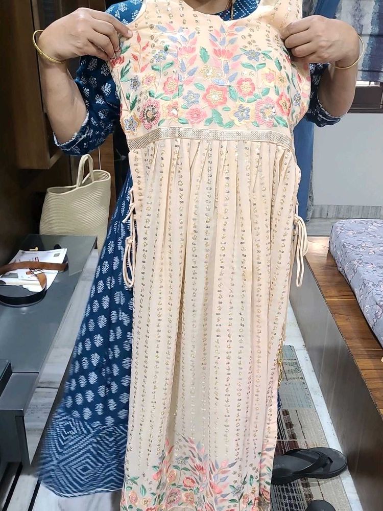 Elegant Peach Embroidered Maxi Dress