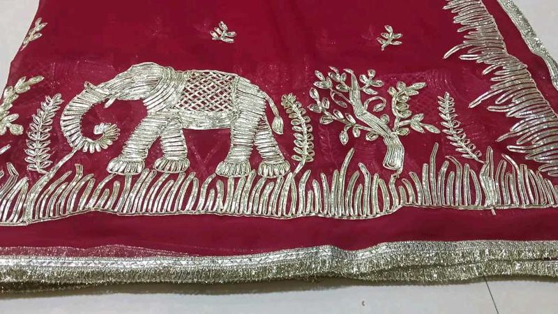 Embroidered Elephant Saree
