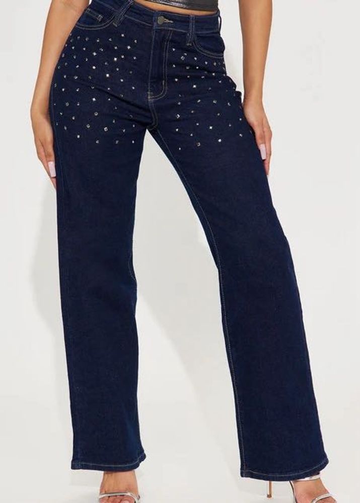 Sparkly Rhinestone Wide Leg Jeans