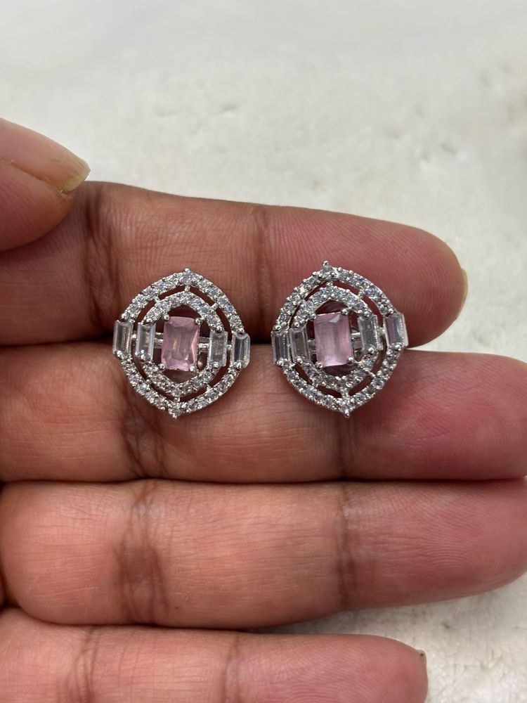 Elegant Pink &amp; White Gemstone Earrings