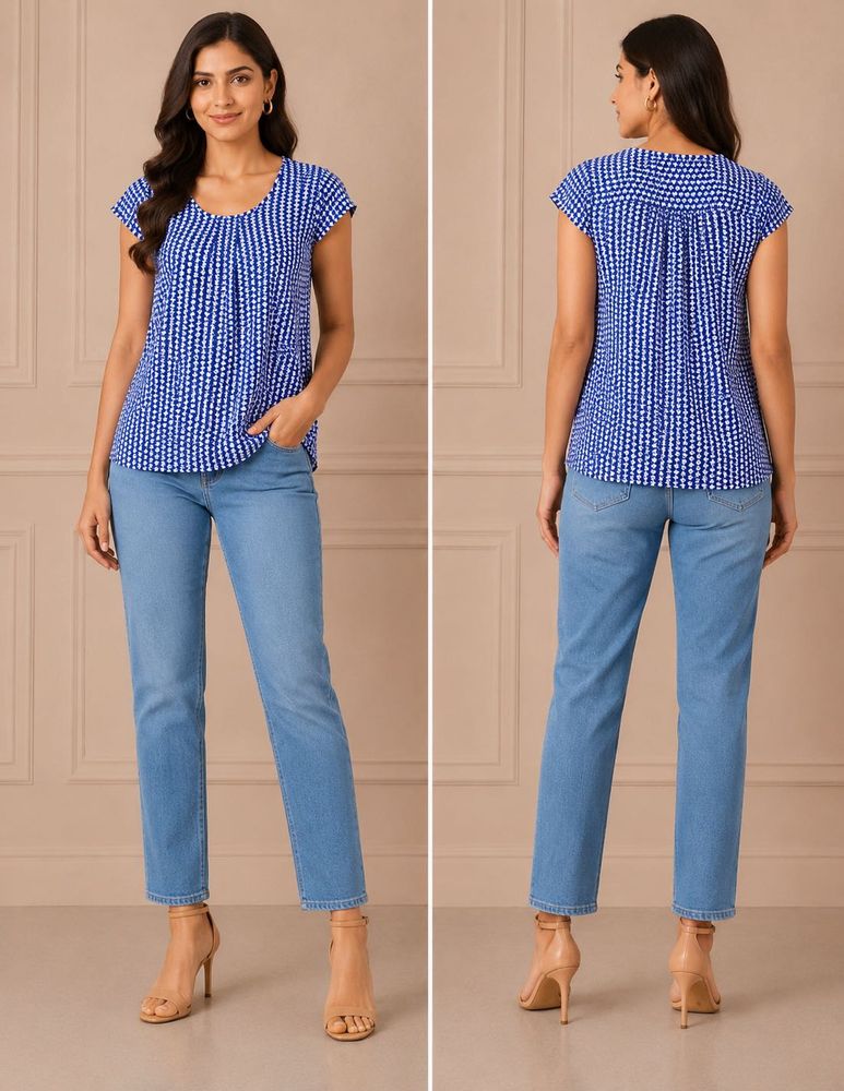 Blue &amp; White Print Top