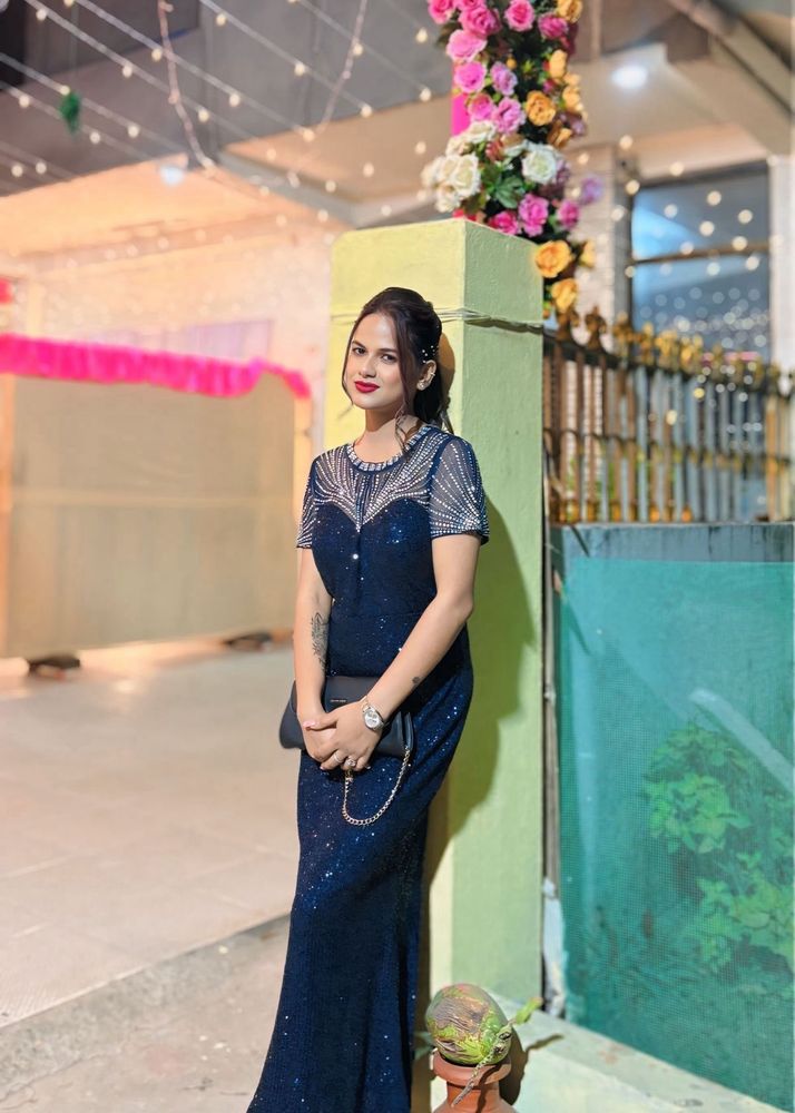 Elegant Navy Blue Embellished Gown