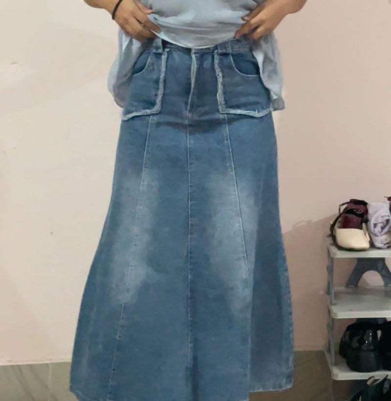 y2k Denim Pinterest flair long skirt