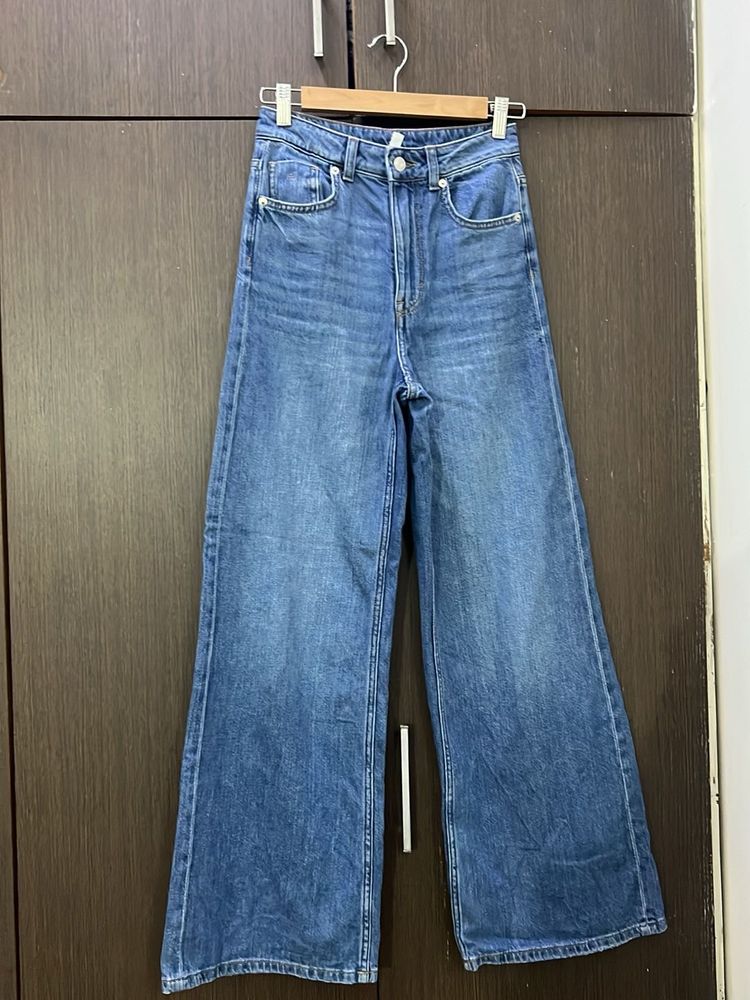 Wide Leg Blue Denim Jeans