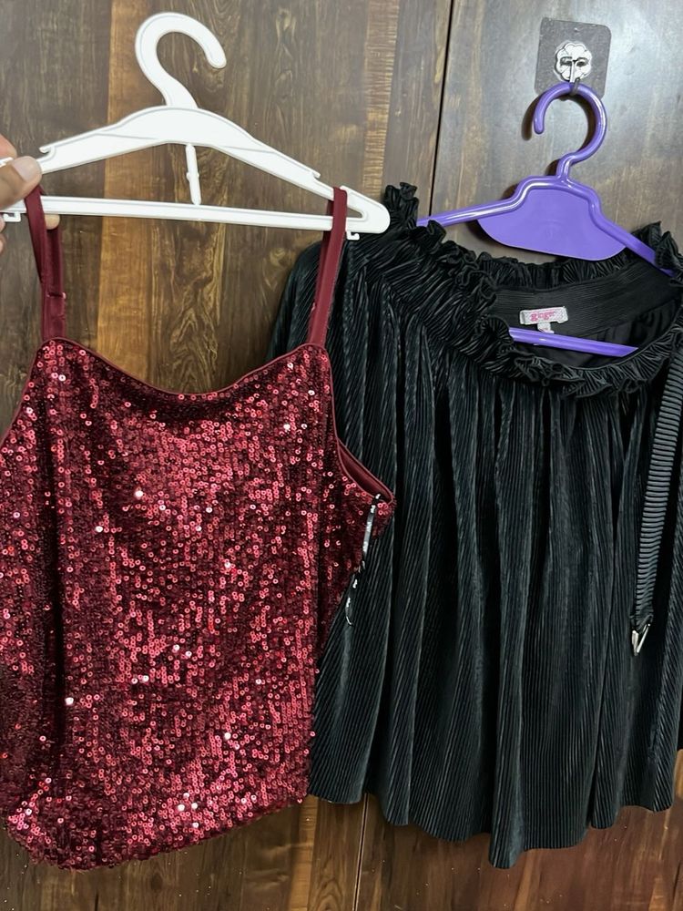 Ginger Party Wear Set – Sequin Top &amp; Black Pleated
