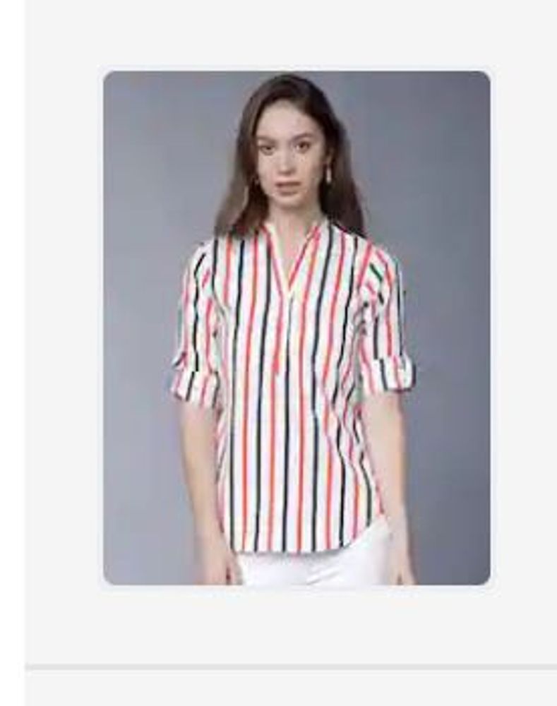 Chic Striped Band Collar Top