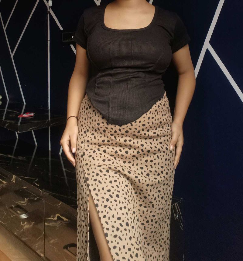 Animal Print Midi Skirt and top
