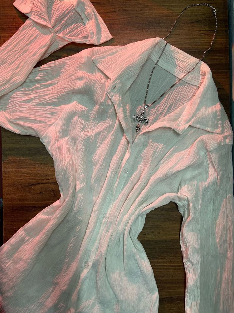 Crinkle Texture Button-Up Shirt