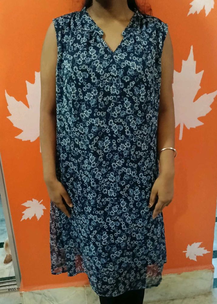 Blue Floral Sleeveless dress