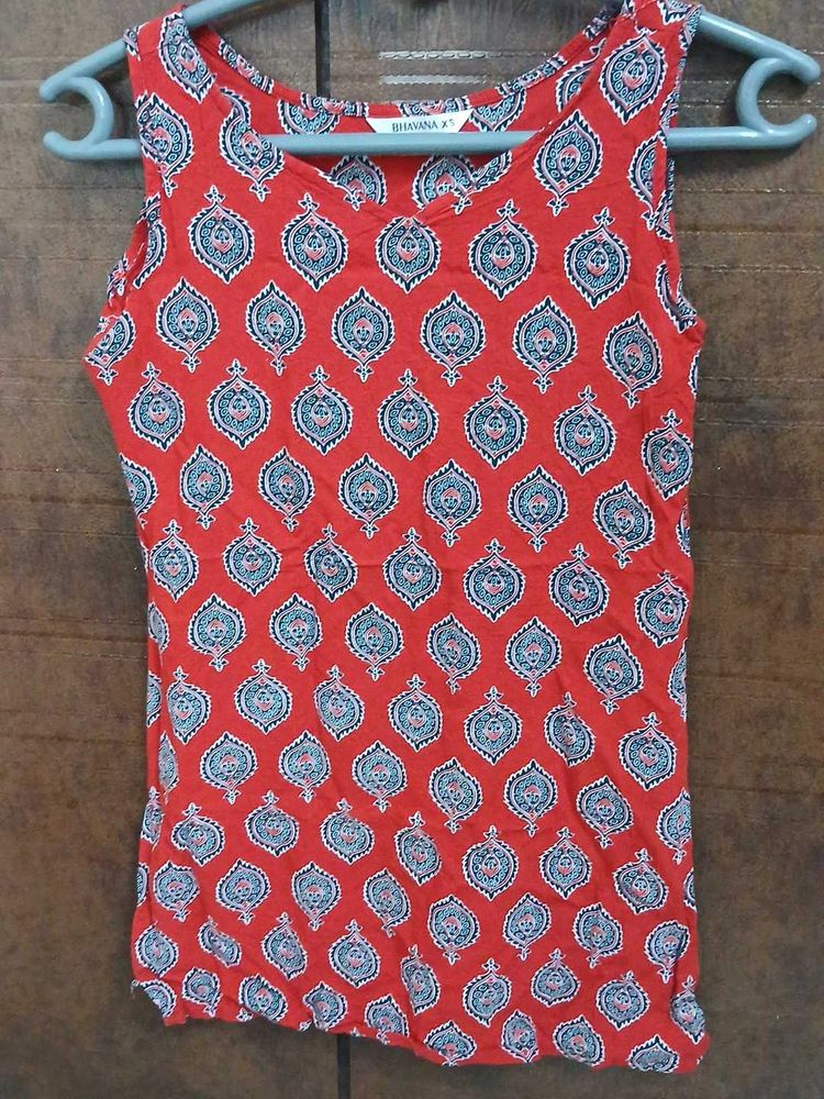 Red Printed Sleeveless Top