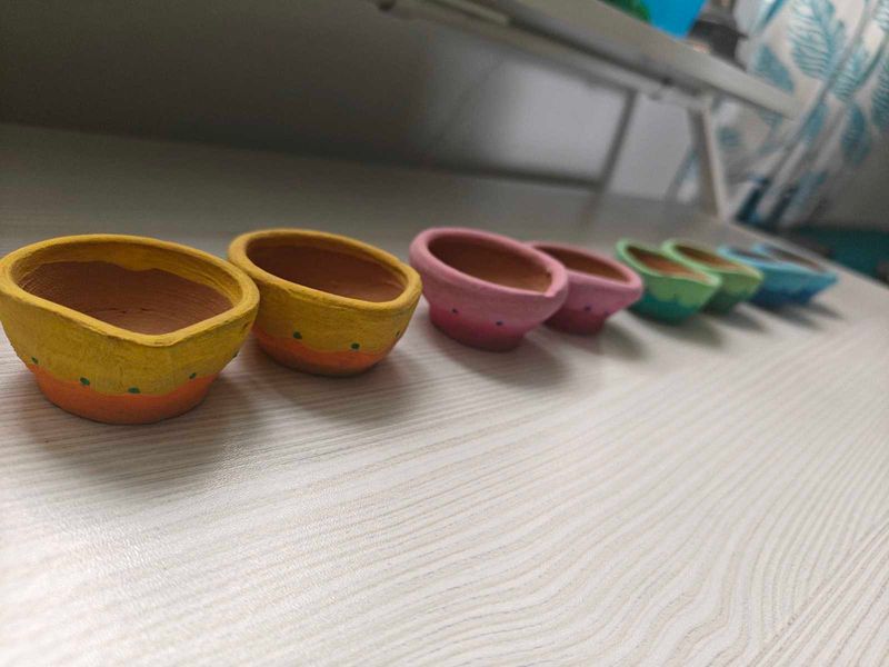 Colorful Decorative Clay Diya Set