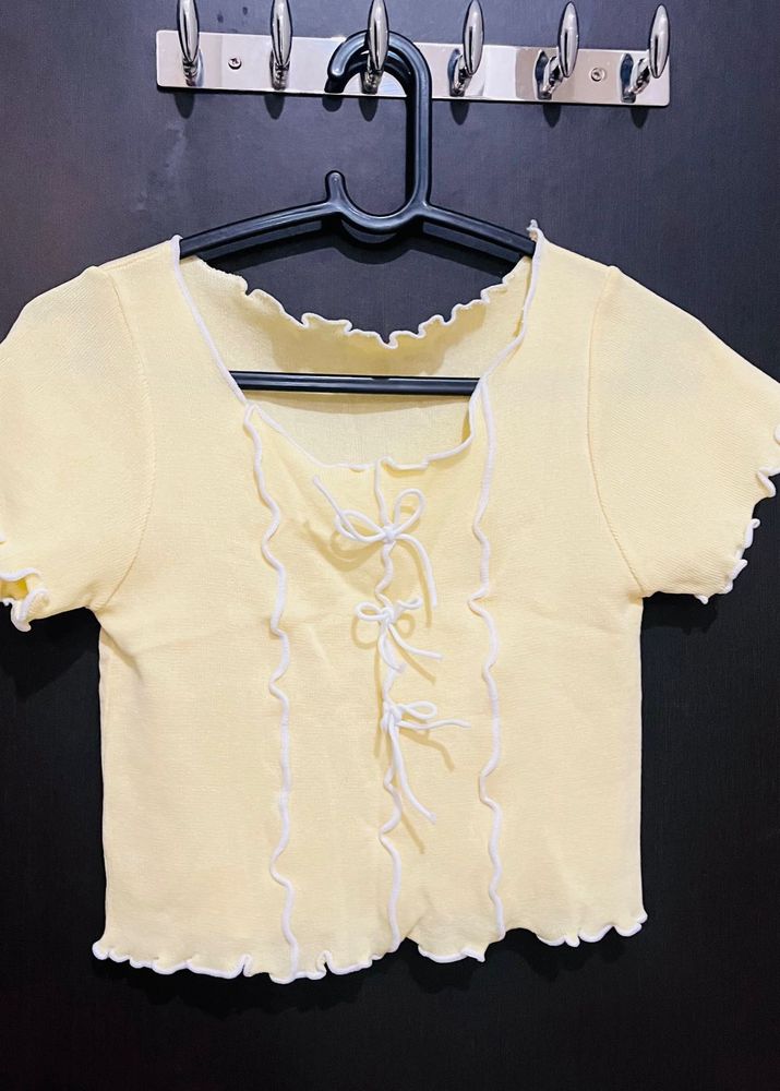 Cute Yellow Tie-Front Crop Top