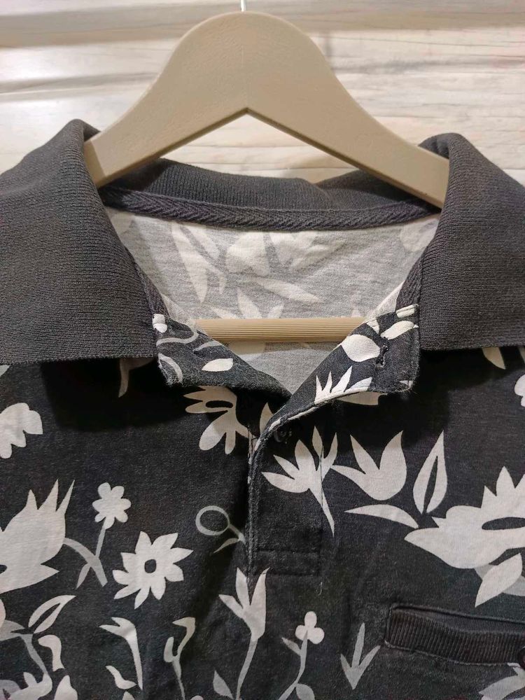 Stylish Men's Floral Print Polo Shirt