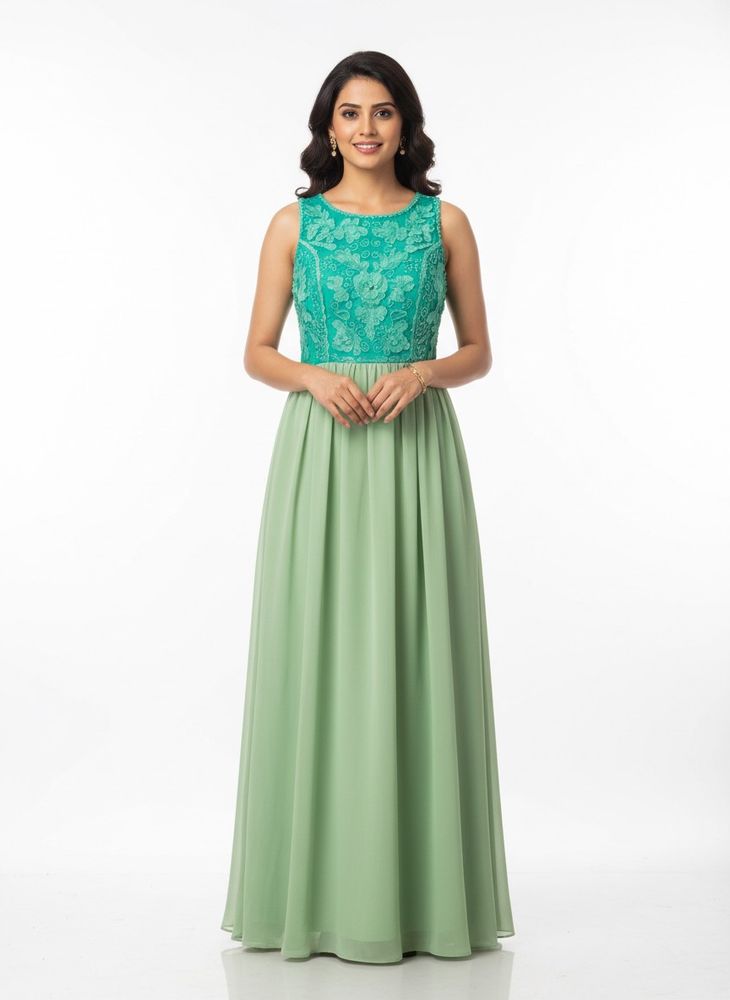 Elegant Green Maxi Dress with Floral Detail