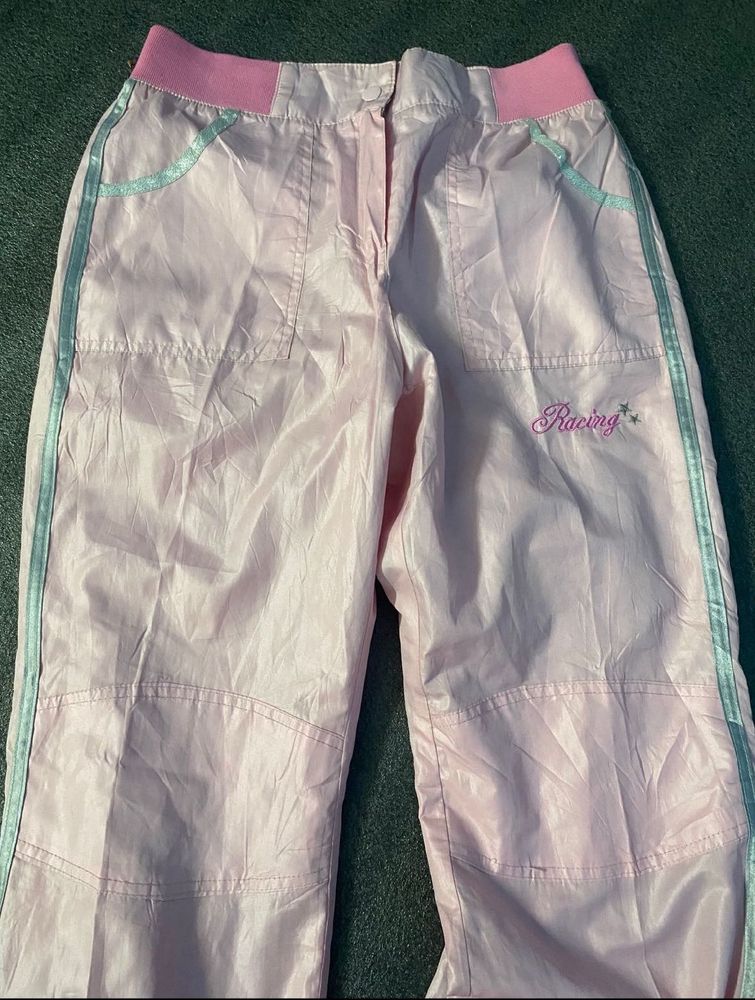 Pink Racing Track Pants+ red crop top