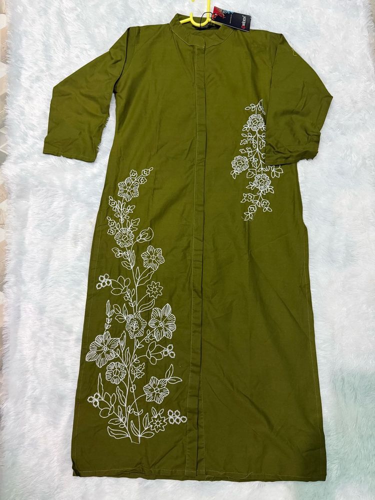 Cotton Olive Green Kurta set
