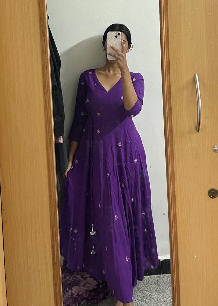 Elegant Purple Embroidered Anarkali Gown