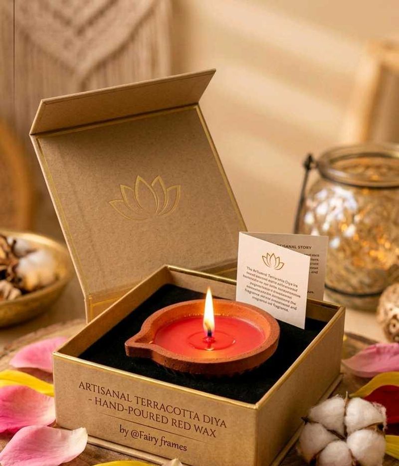 Artisanal Terracotta Red Wax Diya