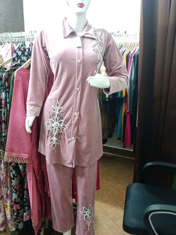 Party Wear Stylish Pink velvet coord Set