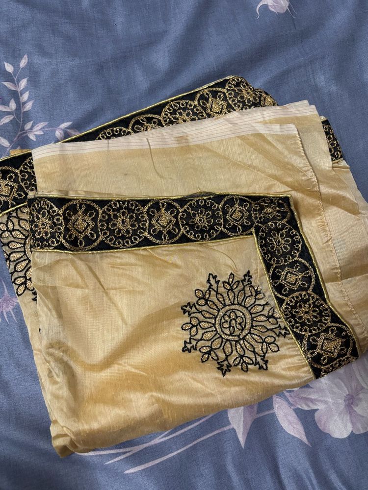 Golden Saree with Black Embroidery