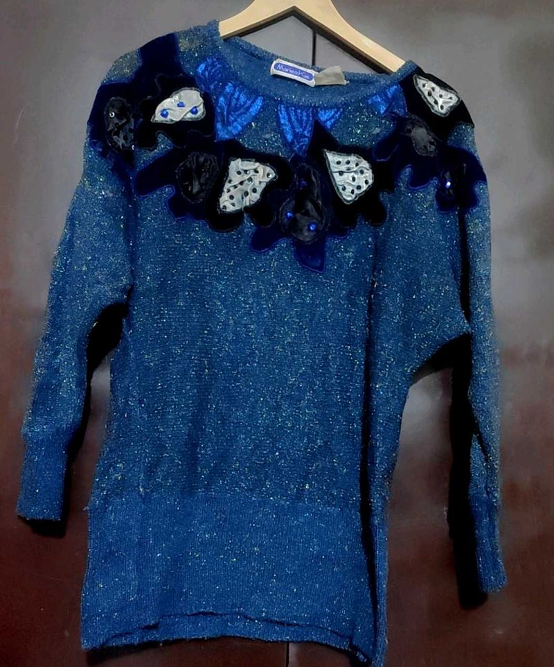 Blue Embellished Winter Top For 36 Bust