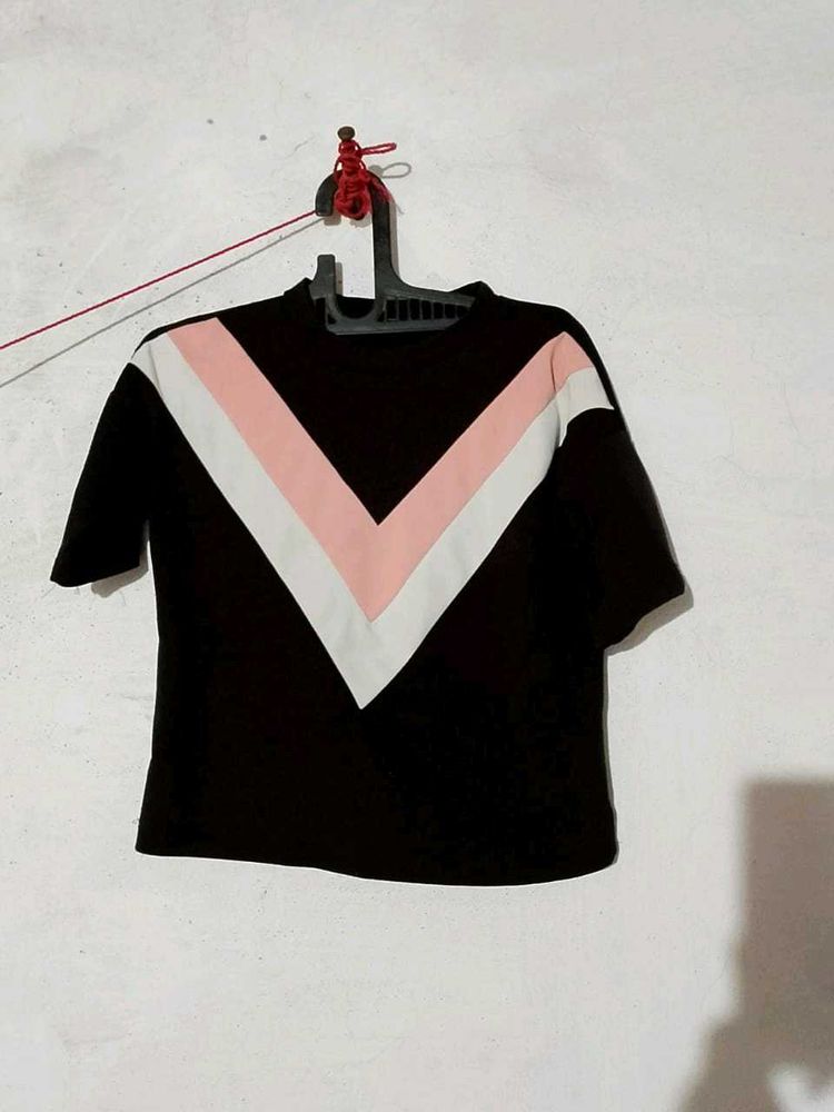 Chic V-Neck Color Block T-Shirt