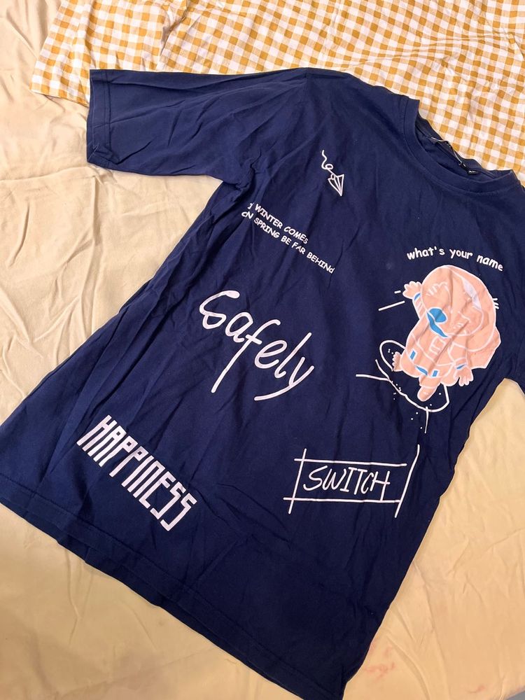 Navy Blue Graphic Print T-Shirt