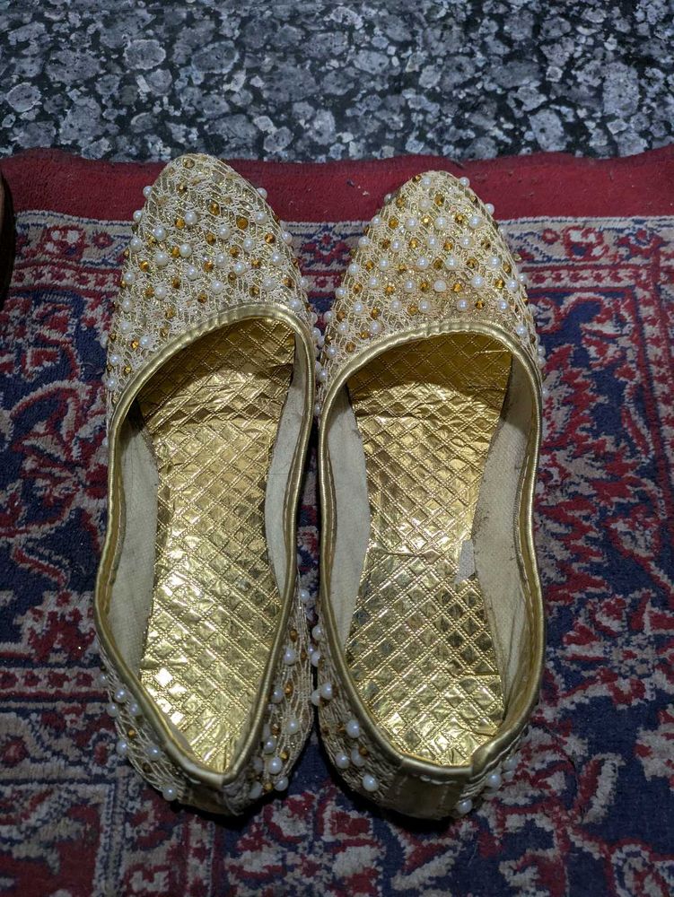 Golden Beaded Flats