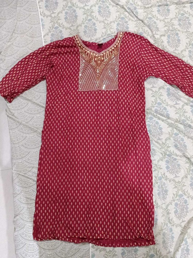 Maroon Embroidered Kurti