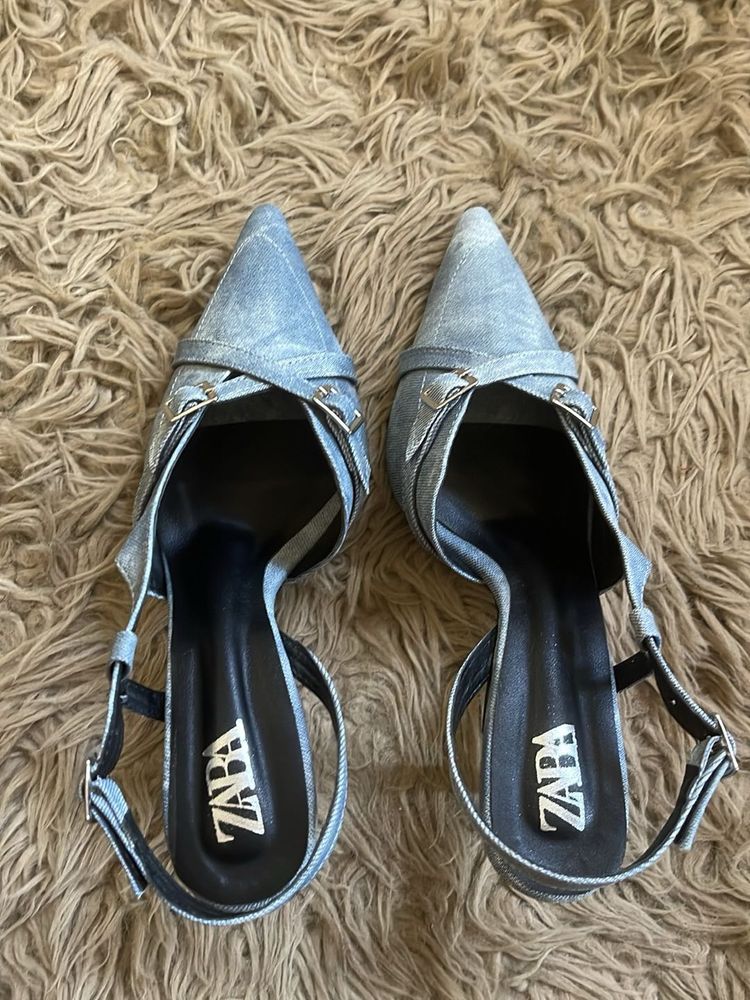 Zara Stylish Denim(faux) Slingback Heels