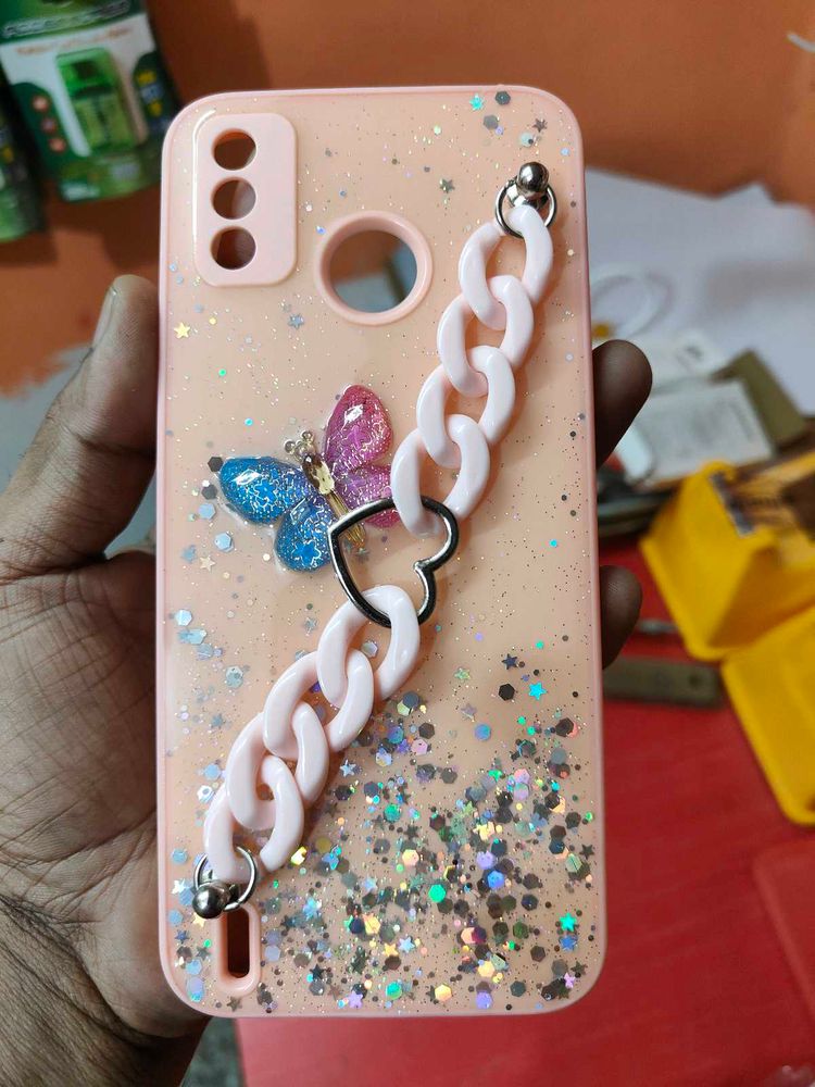 Tecno Spark Go 2020 Pink Glitter Back Cover with B
