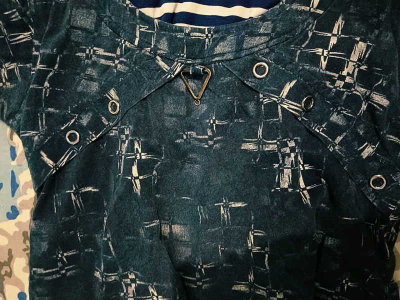 Dark Blue Graphic Print Top
