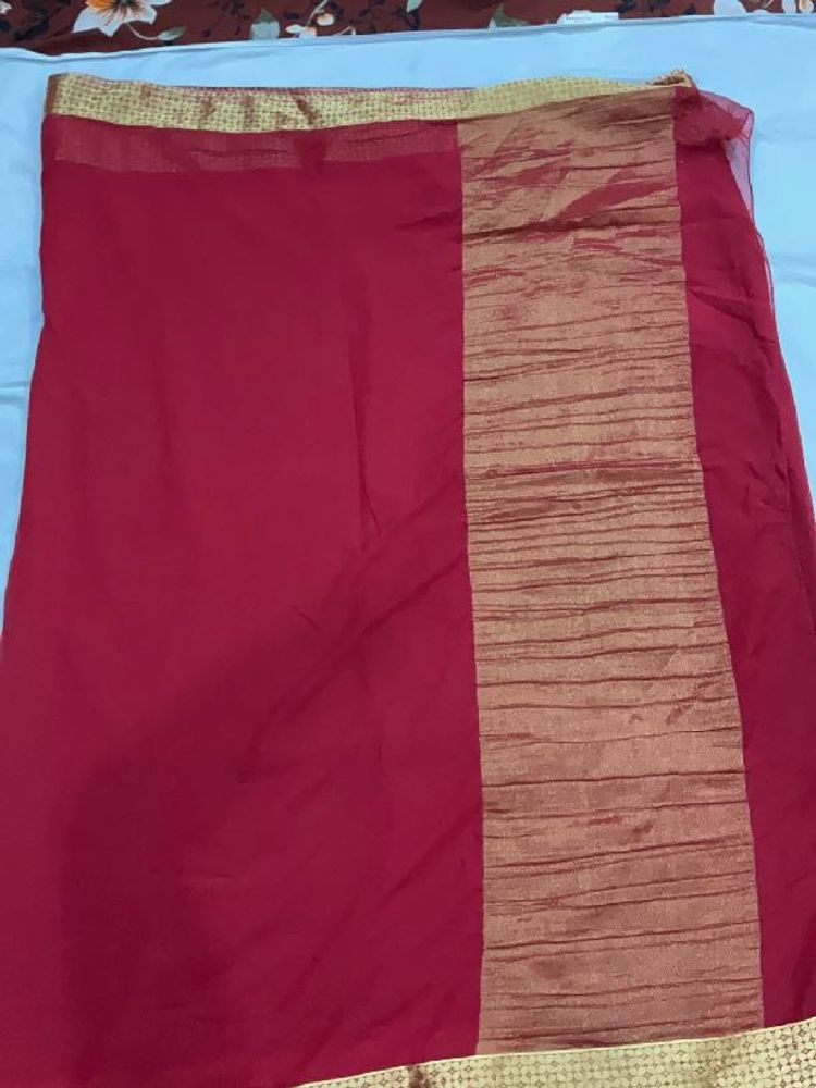 Elegant Red Saree with Gold Border