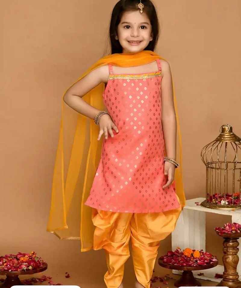 Peach Kurta Dhoti Set with Dupatta 4-5 years