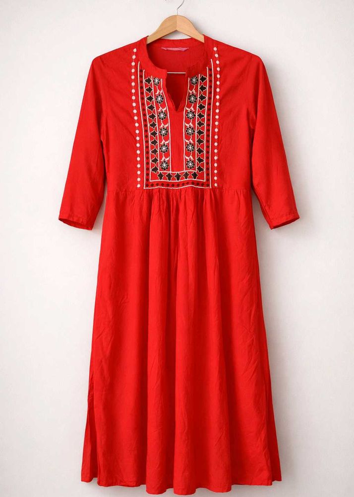 Red Embroidered Casual Dress ❤️
